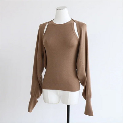 Novi vuneni pleteni šal u jesen i zimu 2023. Ženski jednodijelni kardigan siluete Nepravilnog jednobojnog klasičnog šišmiš rukava