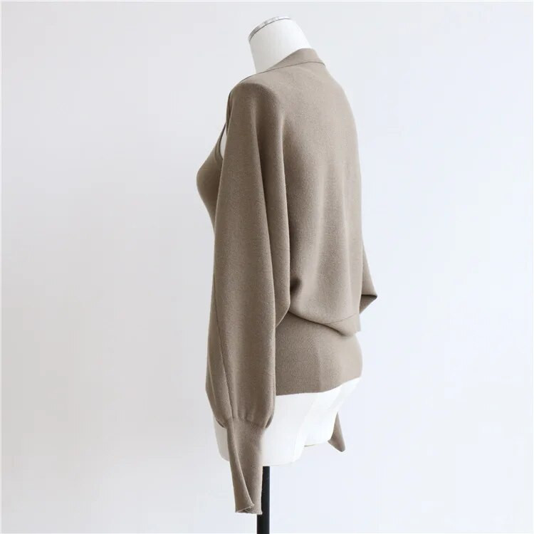 Novi vuneni pleteni šal u jesen i zimu 2023. Ženski jednodijelni kardigan siluete Nepravilnog jednobojnog klasičnog šišmiš rukava