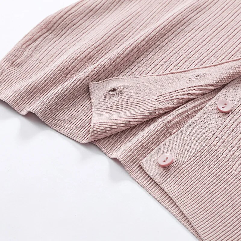 Ženski ljetni tanki pleteni kardigan Jednobojni prednji dio s otvorenim gumbima Široki kaput s klima-uređajem Ice Svilena krema za sunčanje Mali šal