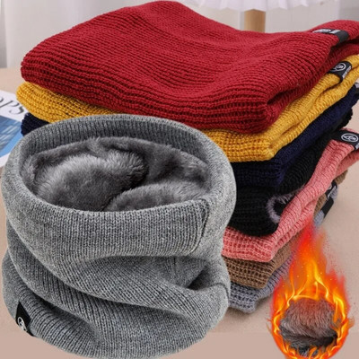 Solid Plush Warm Winter Ring Scarf Women Men Knitted Full Face Mask Snood Neck Scarves Thicken Cashmere Scarfs Allmatch Muffler