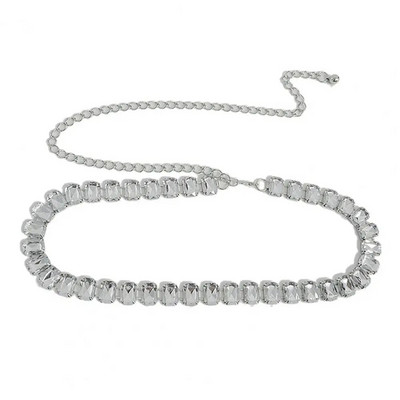 Εκλεκτή κατασκευή Μοντέρνα γυναικεία αλυσίδα από ψεύτικο κρύσταλλο κοιλιά Ζώνη με αλυσίδα καθαρού χρώματος σέξι για καθημερινό ντύσιμο