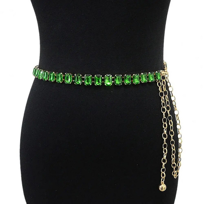 Εκλεκτή κατασκευή Μοντέρνα γυναικεία αλυσίδα από ψεύτικο κρύσταλλο κοιλιά Ζώνη με αλυσίδα καθαρού χρώματος σέξι για καθημερινό ντύσιμο