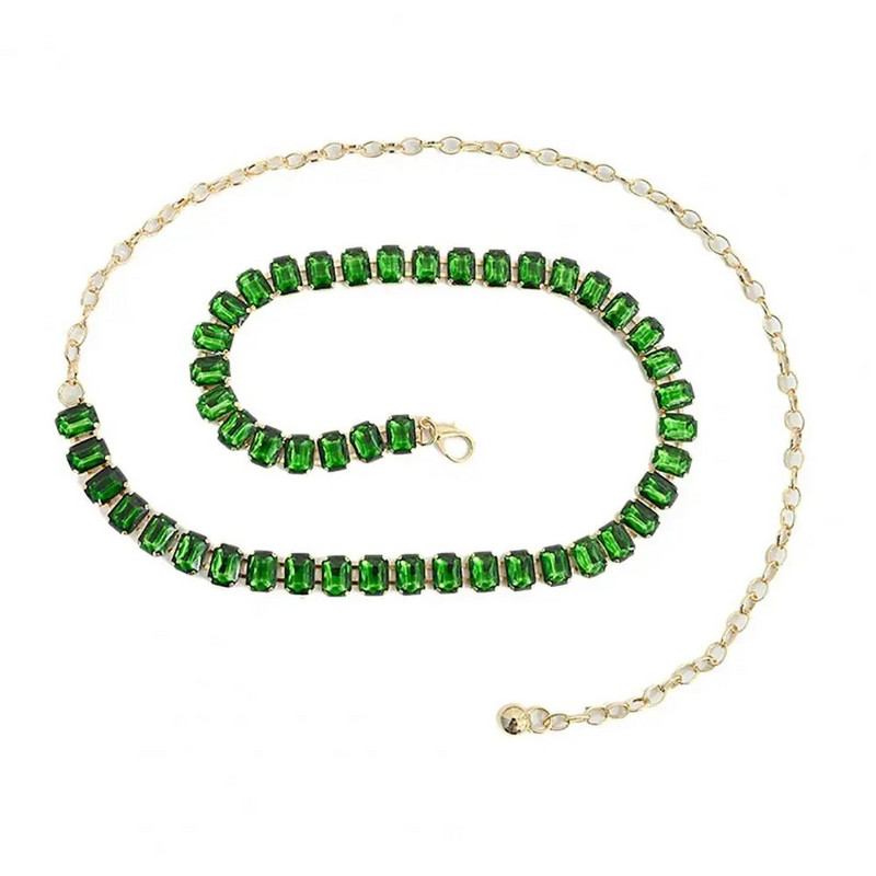 Εκλεκτή κατασκευή Μοντέρνα γυναικεία αλυσίδα από ψεύτικο κρύσταλλο κοιλιά Ζώνη με αλυσίδα καθαρού χρώματος σέξι για καθημερινό ντύσιμο