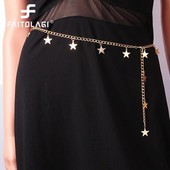 Metalni remen sa zvjezdastom bojom za žene, tanki, uski, dugi, podesivi remeni s lančićima, ženski ukrasni ženski pojas s kićankama u obliku zvijezda