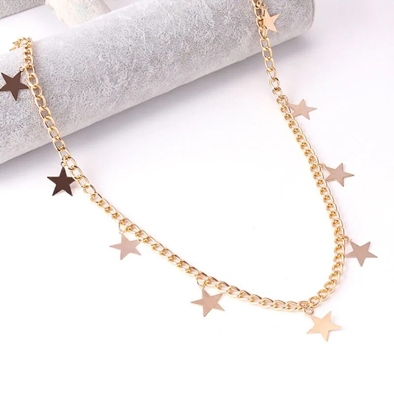 Metalni remen sa zvjezdastom bojom za žene, tanki, uski, dugi, podesivi remeni s lančićima, ženski ukrasni ženski pojas s kićankama u obliku zvijezda