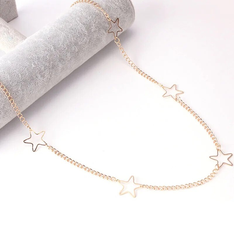 Metalni remen sa zvjezdastom bojom za žene, tanki, uski, dugi, podesivi remeni s lančićima, ženski ukrasni ženski pojas s kićankama u obliku zvijezda