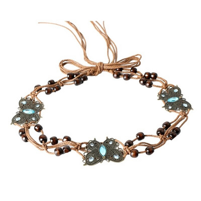 Pleteni remen u boemskom stilu od pamučnog užeta Odgovarajući lanac oko struka s perlama i leptirima za ležernu haljinu, plesnu predstavu