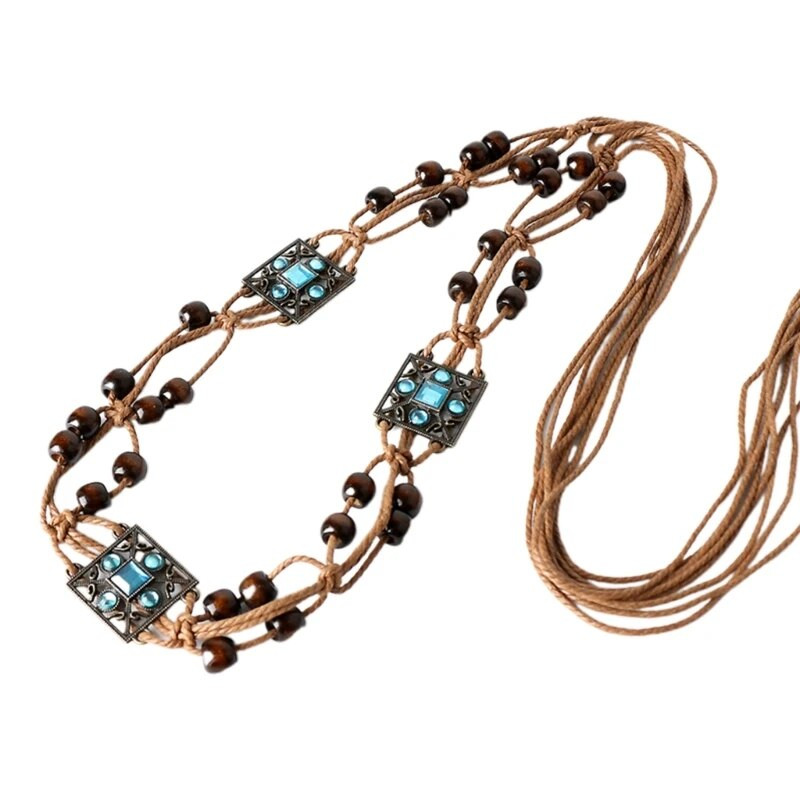 Pleteni remen u boemskom stilu od pamučnog užeta Odgovarajući lanac oko struka s perlama i leptirima za ležernu haljinu, plesnu predstavu