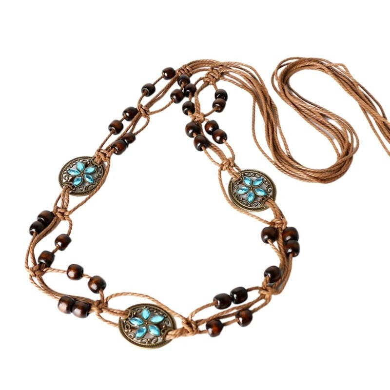 Pleteni remen u boemskom stilu od pamučnog užeta Odgovarajući lanac oko struka s perlama i leptirima za ležernu haljinu, plesnu predstavu