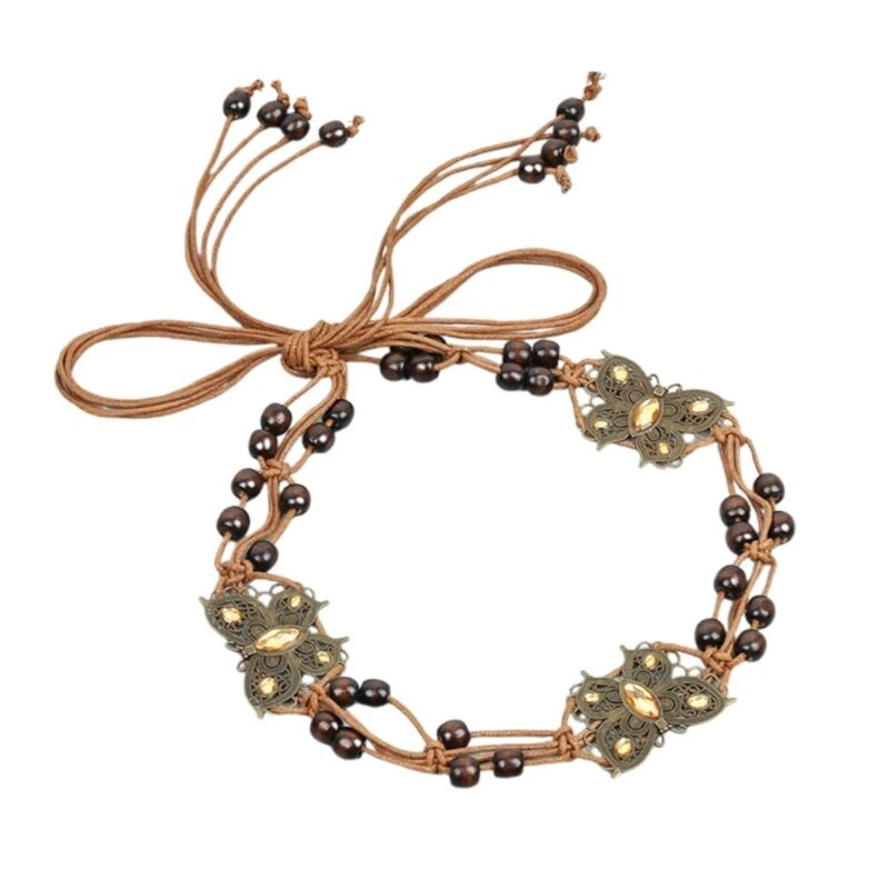 Pleteni remen u boemskom stilu od pamučnog užeta Odgovarajući lanac oko struka s perlama i leptirima za ležernu haljinu, plesnu predstavu