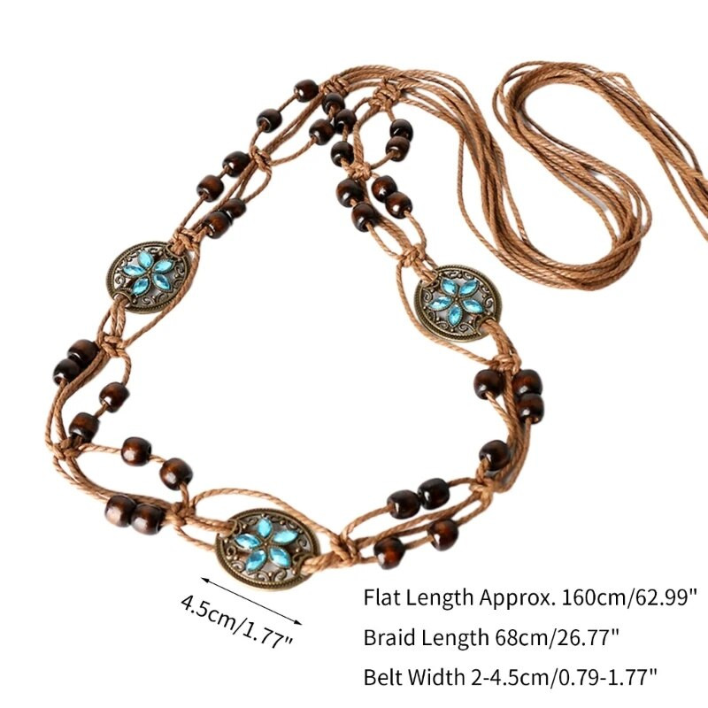 Pleteni remen u boemskom stilu od pamučnog užeta Odgovarajući lanac oko struka s perlama i leptirima za ležernu haljinu, plesnu predstavu