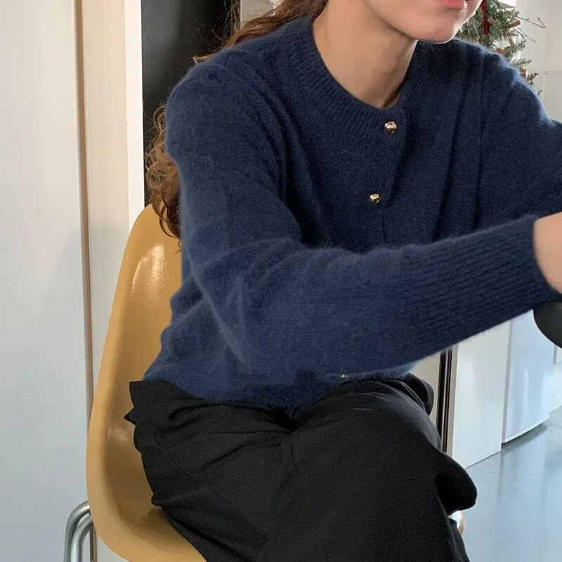 Sarebon pleteni kardigan ženski proljetni novi korejski 2022. široki jednobojni džemper s okruglim izrezom