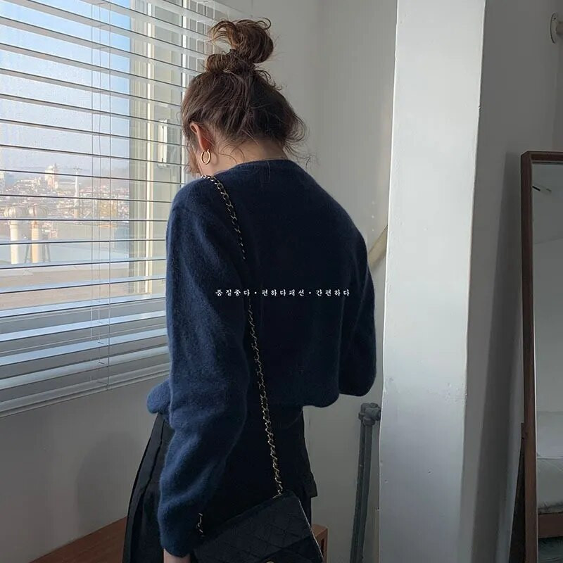 Sarebon pleteni kardigan ženski proljetni novi korejski 2022. široki jednobojni džemper s okruglim izrezom