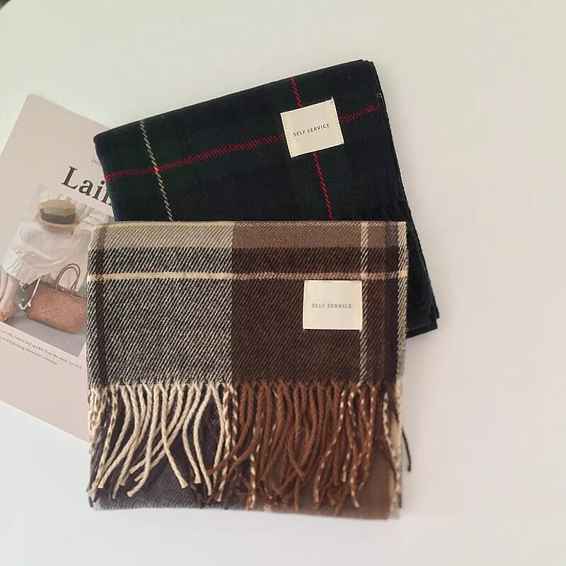 Zimski šal Ženski šal Topli šal Ženski karirani šal Traka oko vrata Šal s resama Modni ženski luksuzni plavi šal Novo 2023.