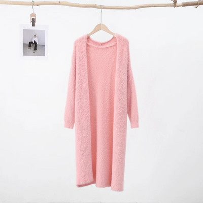 Korejski jednobojni dugi ženski kaput od kašmira na kopču slatki pahuljasti džemper dugih rukava Zimska topla široka ženska midi pletena odjeća