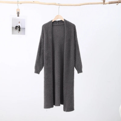 Korejski jednobojni dugi ženski kaput od kašmira na kopču slatki pahuljasti džemper dugih rukava Zimska topla široka ženska midi pletena odjeća