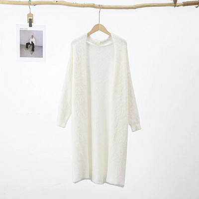 Korejski jednobojni dugi ženski kaput od kašmira na kopču slatki pahuljasti džemper dugih rukava Zimska topla široka ženska midi pletena odjeća