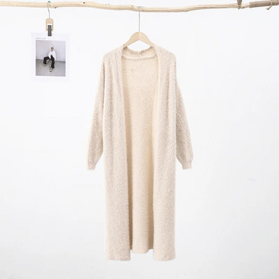 Korejski jednobojni dugi ženski kaput od kašmira na kopču slatki pahuljasti džemper dugih rukava Zimska topla široka ženska midi pletena odjeća