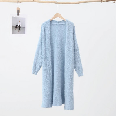 Korejski jednobojni dugi ženski kaput od kašmira na kopču slatki pahuljasti džemper dugih rukava Zimska topla široka ženska midi pletena odjeća