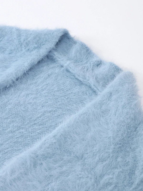 Korejski jednobojni dugi ženski kaput od kašmira na kopču slatki pahuljasti džemper dugih rukava Zimska topla široka ženska midi pletena odjeća