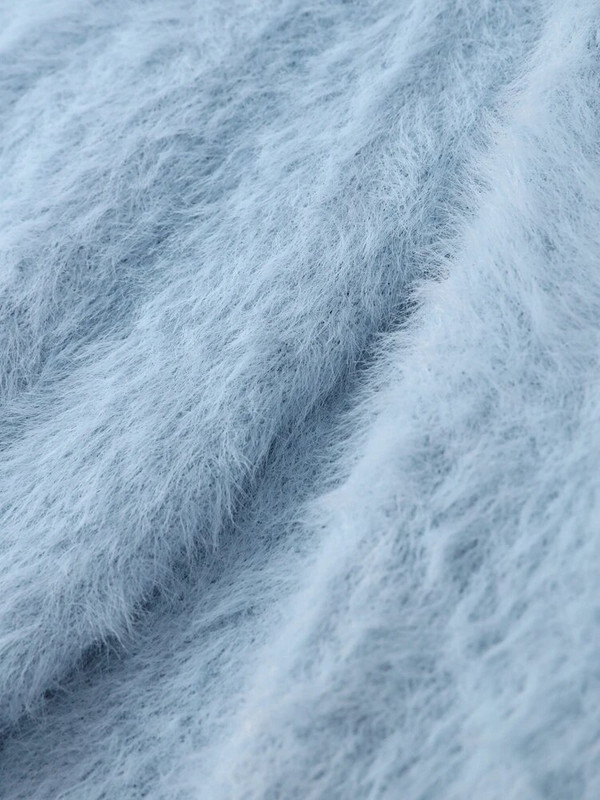 Korejski jednobojni dugi ženski kaput od kašmira na kopču slatki pahuljasti džemper dugih rukava Zimska topla široka ženska midi pletena odjeća