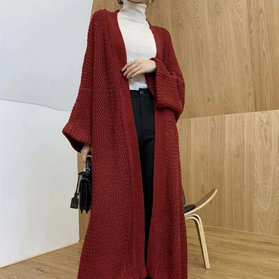 FIGOHR Ležerni, debeli, dugi pleteni kardigan, ženski široki obični džemper veće veličine 2023. Jesen-Zima Ženski kaput Ulična odjeća