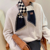 2022. Nova luksuzna marka Haundstooth Karirani pleteni šal Šal Ženski zimski šal Dugi mršavi mali šal Ženski šal oko vrata