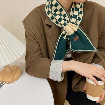 2022 г. нова луксозна марка кариран плетен шал шал тип „хрътка лапа“ дамски зимен шал дълъг кльощав малък шал женски шал кърпичка
