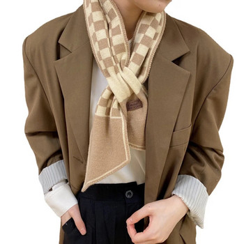 2022 г. нова луксозна марка кариран плетен шал шал тип „хрътка лапа“ дамски зимен шал дълъг кльощав малък шал женски шал кърпичка