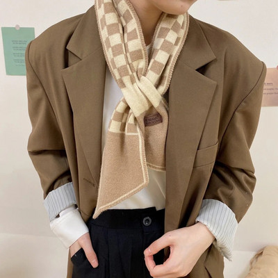 2022. Nova luksuzna marka Haundstooth Karirani pleteni šal Šal Ženski zimski šal Dugi mršavi mali šal Ženski šal oko vrata