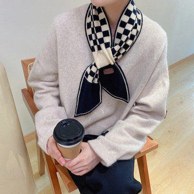 2022. Nova luksuzna marka Haundstooth Karirani pleteni šal Šal Ženski zimski šal Dugi mršavi mali šal Ženski šal oko vrata