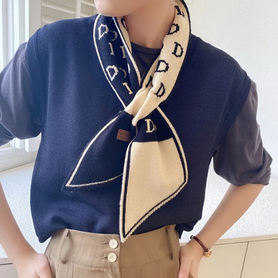 2022. Nova luksuzna marka Haundstooth Karirani pleteni šal Šal Ženski zimski šal Dugi mršavi mali šal Ženski šal oko vrata