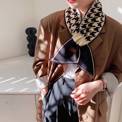 2022. Nova luksuzna marka Haundstooth Karirani pleteni šal Šal Ženski zimski šal Dugi mršavi mali šal Ženski šal oko vrata