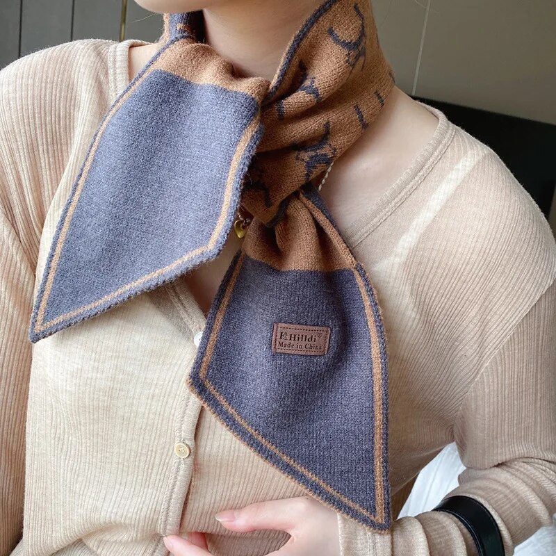 2022. Nova luksuzna marka Haundstooth Karirani pleteni šal Šal Ženski zimski šal Dugi mršavi mali šal Ženski šal oko vrata