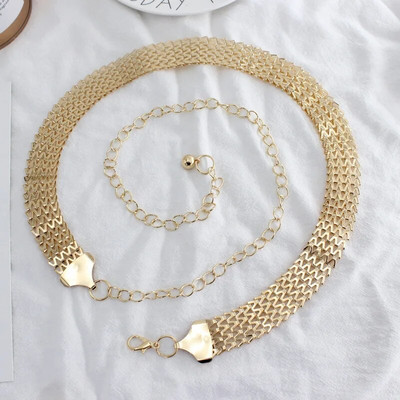 Sieviešu vidukļa ķēdes josta Zelta ķermeņa kleita josta Sieviešu ādas josta Mini modes sieviešu plānas ķēdes auduma aksesuāri