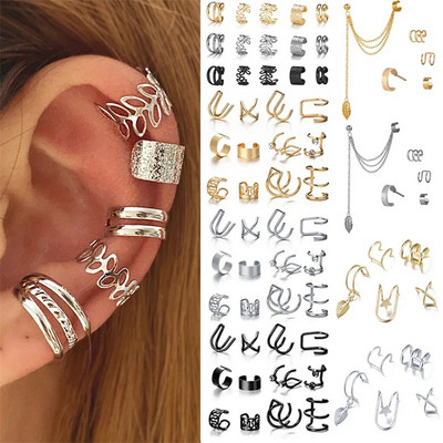 Sudraba krāsas lapu saspraudes auskari sievietēm vīriešiem Creative Simple C ausu aproce bez caurduršanas ausu klipšu komplekts Trend Jewelry Gift