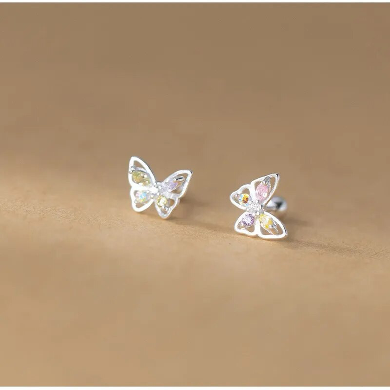 Koreai 925 ezüst tűk Tragus Piercing Helix Studs Fülbevaló Női 2 db Pillangó Szív Divatos Fül Piercing Testékszer