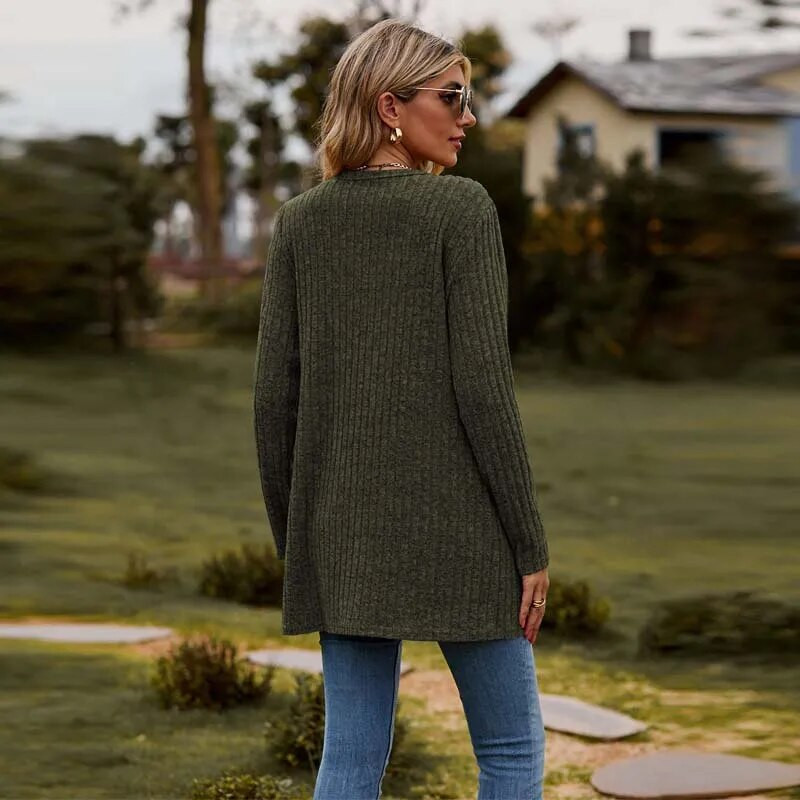 Setiadia Jesen Ženska kardigan jakna dugih rukava s jamičastim prugama, mat jednobojne majice s gumbima Za modnu žensku odjeću 2023.