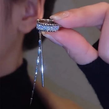 Сребърен цвят Кристални пискюли Непробиващ маншет Обеци с клипс за уши за жени Блестяща верига от кристали Фалшиви бижута за пиърсинг на хрущял