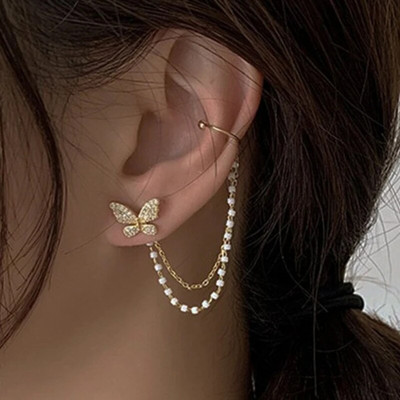 Srebrne boje Crystal Tassel Non-Pircing Manžeta za uho, naušnica s štipaljkom za žene, sjajni lanac od vještačkih dijamanata, lažni nakit za piercing hrskavice