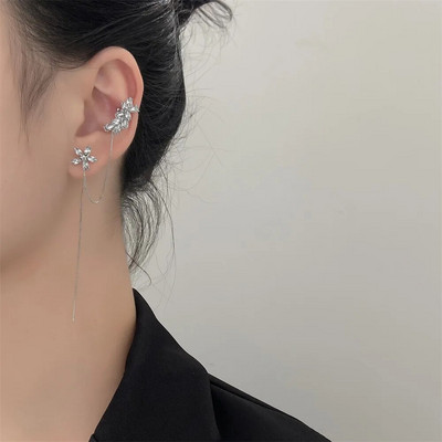 Srebrne boje Crystal Tassel Non-Pircing Manžeta za uho, naušnica s štipaljkom za žene, sjajni lanac od vještačkih dijamanata, lažni nakit za piercing hrskavice