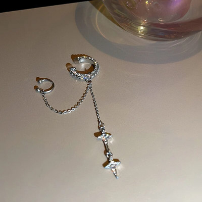 Srebrne boje Crystal Tassel Non-Pircing Manžeta za uho, naušnica s štipaljkom za žene, sjajni lanac od vještačkih dijamanata, lažni nakit za piercing hrskavice