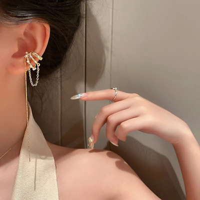 Srebrne boje Crystal Tassel Non-Pircing Manžeta za uho, naušnica s štipaljkom za žene, sjajni lanac od vještačkih dijamanata, lažni nakit za piercing hrskavice