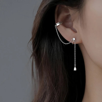 Srebrne boje Crystal Tassel Non-Pircing Manžeta za uho, naušnica s štipaljkom za žene, sjajni lanac od vještačkih dijamanata, lažni nakit za piercing hrskavice