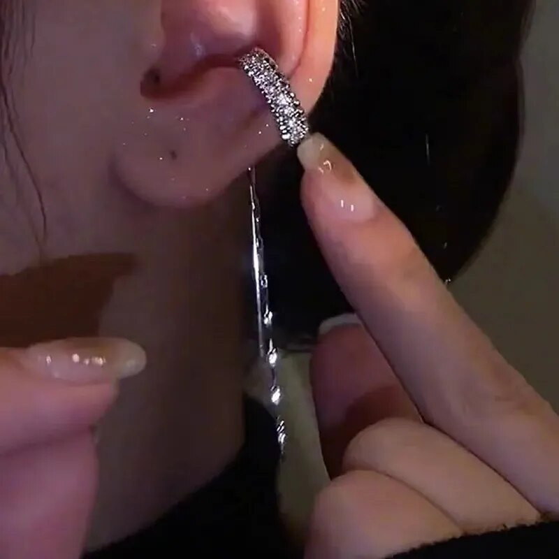 Srebrne boje Crystal Tassel Non-Pircing Manžeta za uho, naušnica s štipaljkom za žene, sjajni lanac od vještačkih dijamanata, lažni nakit za piercing hrskavice