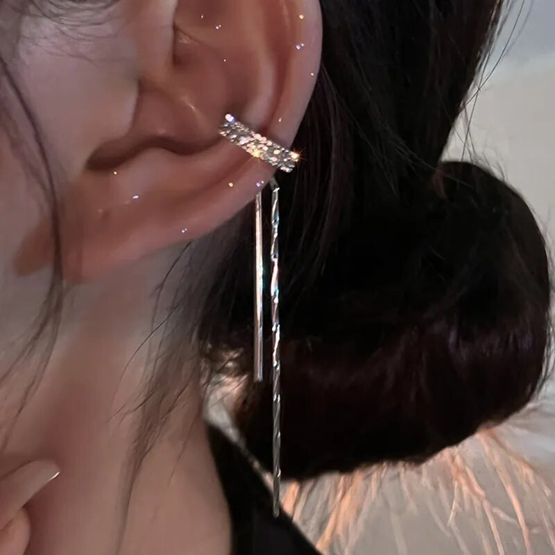 Srebrne boje Crystal Tassel Non-Pircing Manžeta za uho, naušnica s štipaljkom za žene, sjajni lanac od vještačkih dijamanata, lažni nakit za piercing hrskavice