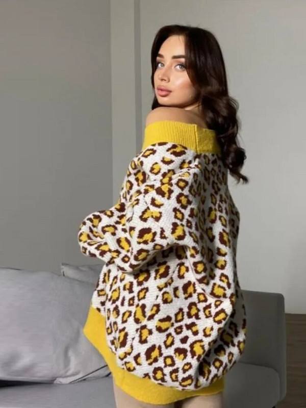 Pleteni kardigan s leopard uzorkom Ženski jednoredni jesenski pulover s V-izrezom kontrastnih boja Ženska zimska majica dugih rukava 2023.