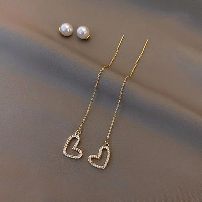 Duge viseće naušnice za žene, ružičasto zlatne boje, cirkonski kristalni piercing Navoj za naušnice Dodaci za uho Nakit