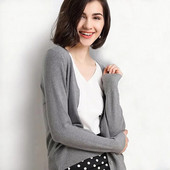 Proljetno-jesenski ženski jednobojni pleteni džemper džemper s jednim kopčanjem, uski pulover s V-izrezom Ležerni džemper kaput