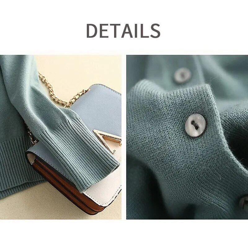 Proljetno-jesenski ženski jednobojni pleteni džemper džemper s jednim kopčanjem, uski pulover s V-izrezom Ležerni džemper kaput